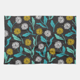 Spring Dandelion Flowers and Leaves Design Kitchen Towel