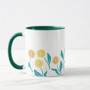 Spring Dandelion Flowers and Leaves Design Mug