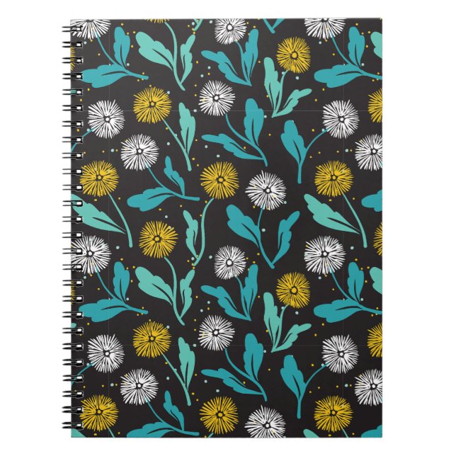 Spring Dandelion Flowers and Leaves Design Notebook (Front)