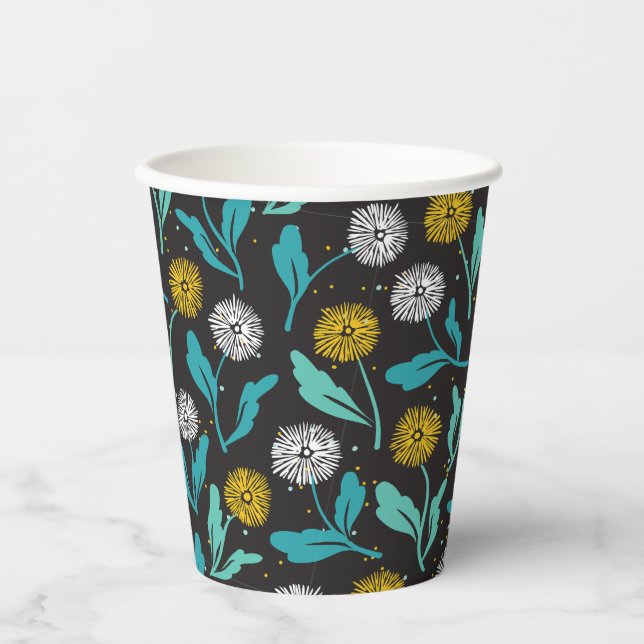 Spring Dandelion Flowers and Leaves Design Paper Cups (Front)