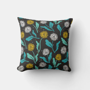Spring Dandelion Flowers and Leaves Design Throw Pillow