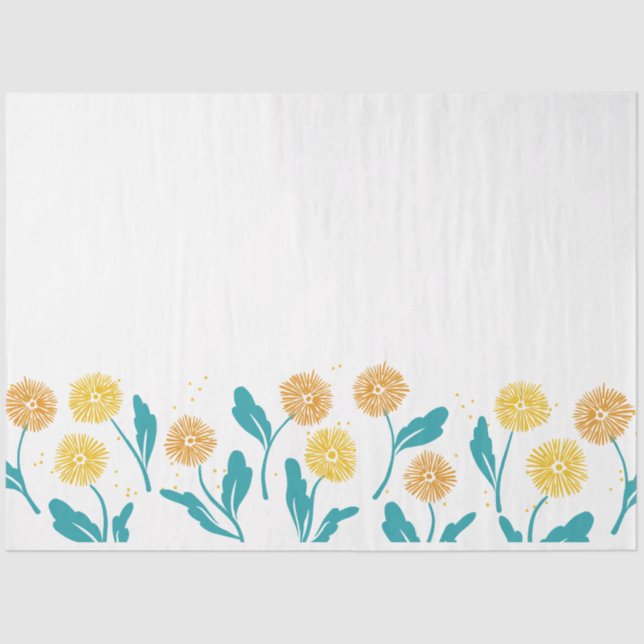 Spring Dandelion Flowers and Leaves Design Tissue Paper (Front)