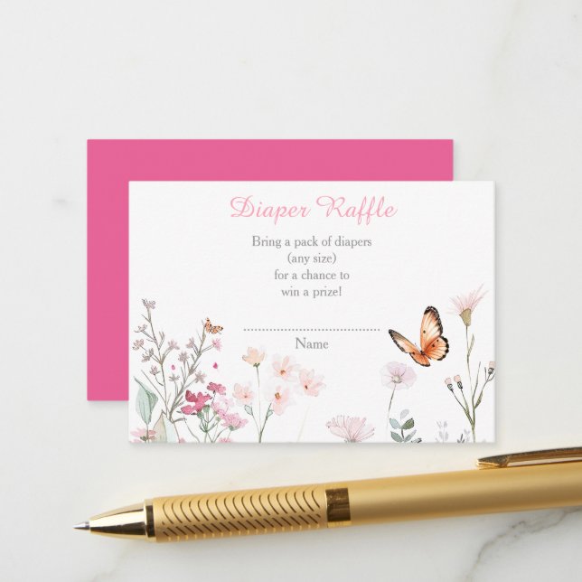 Spring Deep Pink Butterfly Floral Baby Shower Enclosure Card (Front/Back In Situ)