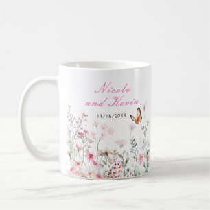 Spring Deep Pink Butterfly Floral Wedding Coffee Mug