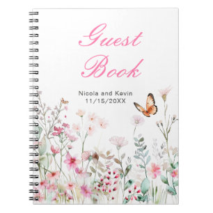 Spring Deep Pink Butterfly Floral Wedding Notebook