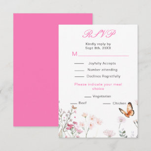 Spring Deep Pink Butterfly Floral Wedding RSVP Card