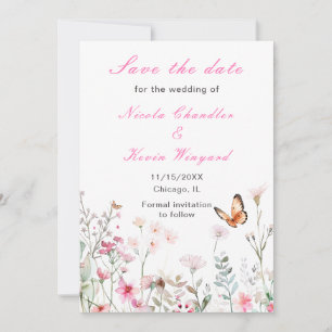 Spring Deep Pink Butterfly Floral Wedding Save The Date
