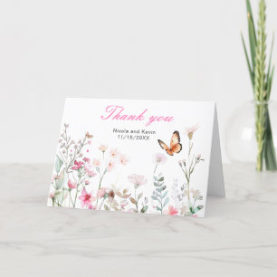 Spring deep Pink Butterfly Floral Wedding Thank You Card