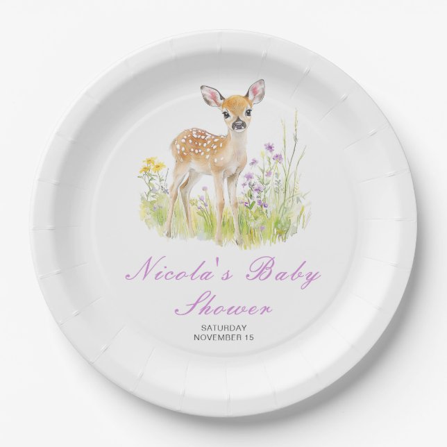 Spring Deer Baby Shower  Paper Plate (Front)