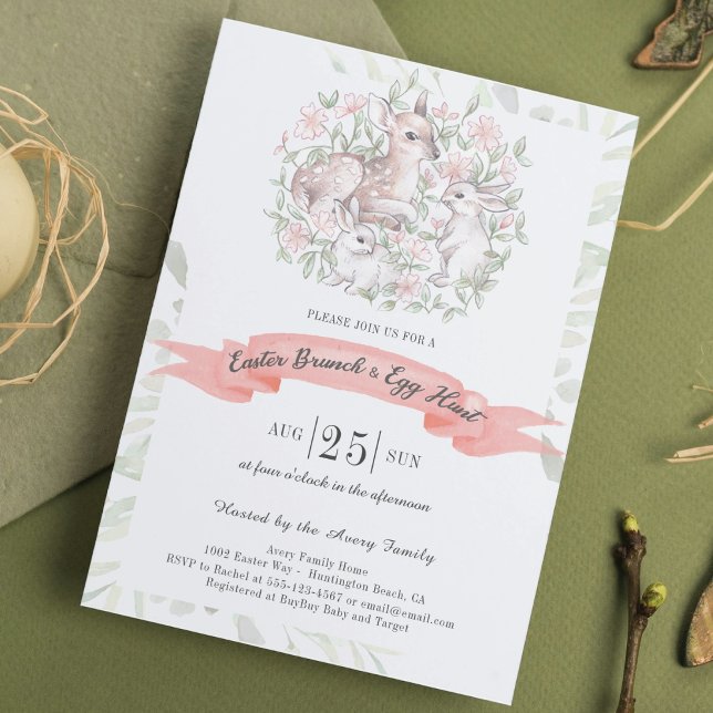 Spring Deer Bunny Brunch & Egg Hunt Easter Invitation (Creator Uploaded)