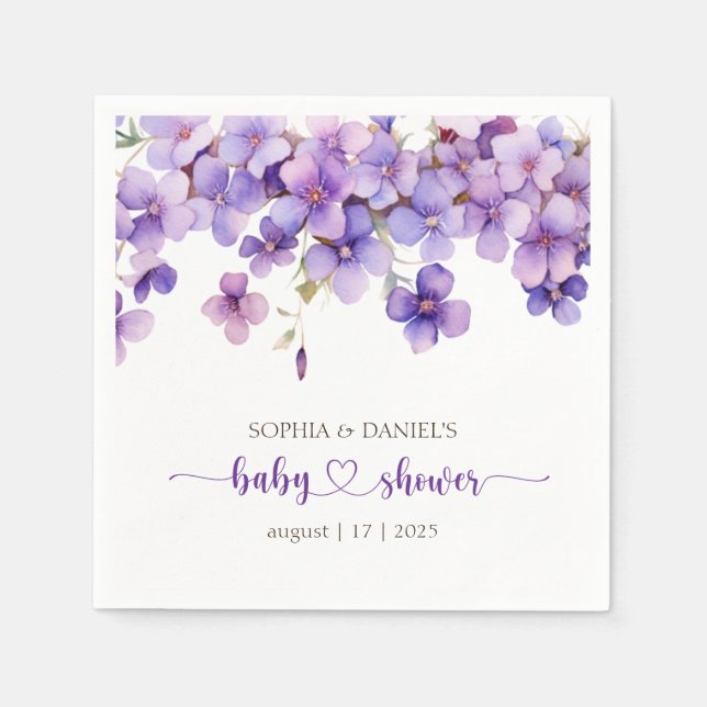 Spring Delicate Violet Flowers Baby Shower Napkin (Front)
