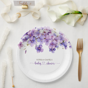 Spring Delicate Violet Flowers Baby Shower Paper Plate