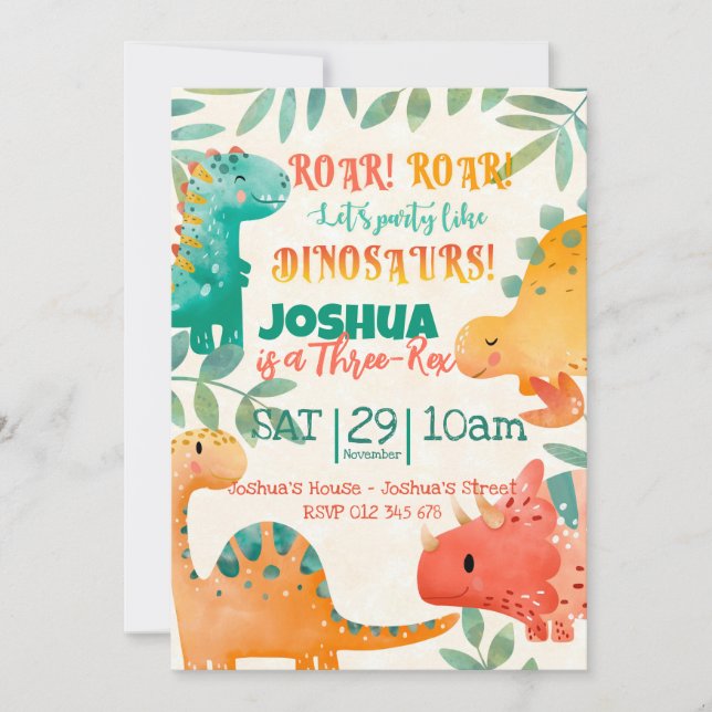 Spring Dinosaur Invitation (Front)