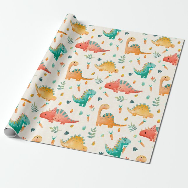 Spring Dinosaur Wrapping Paper (Unrolled)