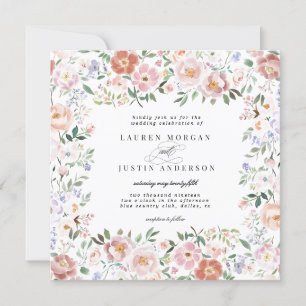 Spring Ditsy Blush Floral Square Wedding Invitation