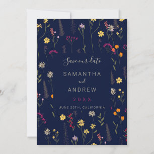Spring dried pressed flowers save the date navy