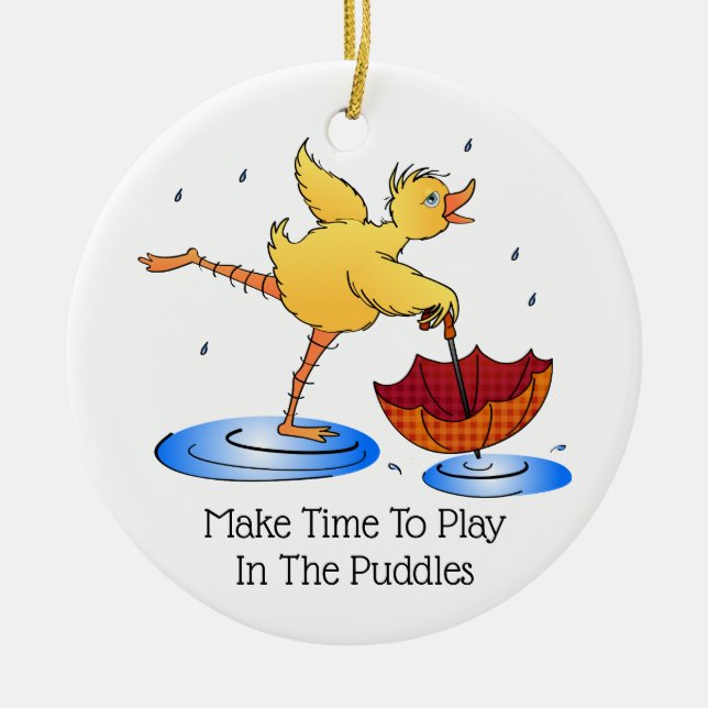 Spring Ducks Singing and Dancing in the Rain!! Ceramic Ornament (Front)