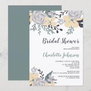 Spring dusty green yellow floral bridal shower invitation