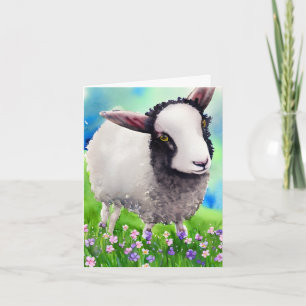 Spring Easter Black and White Lamb Watercolor Card