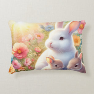 Spring Easter Bunny Family Floral Garden Accent Pillow