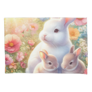 Spring Easter Bunny Family Floral Garden Pillowcase