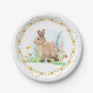 Spring Easter Bunny Rabbit Pink Floral Watercolor Paper Plate