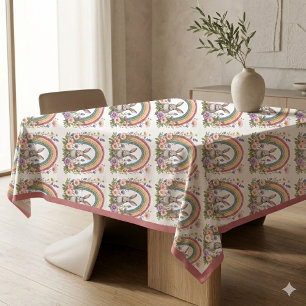 Spring Easter Bunny Rainbow Art Wildflowers Meadow Tablecloth