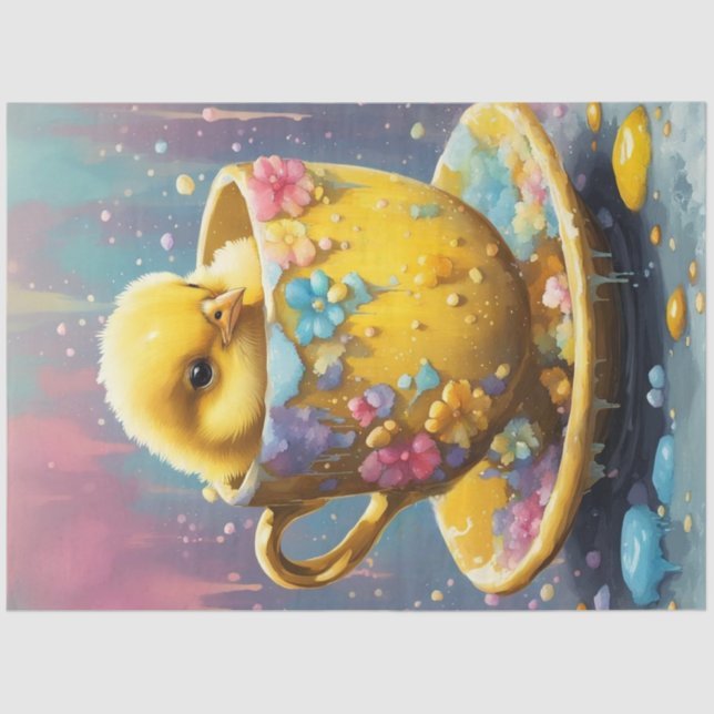 Spring Easter Chick in a Teacup Tissue Paper (Front)