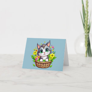 Spring Easter Cute Cat in Flowers Card