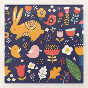 Spring Easter: flowers, bunnies collection Glass Coaster