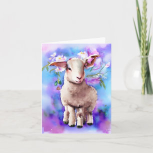 Spring Easter Lamb Floral Watercolor Card