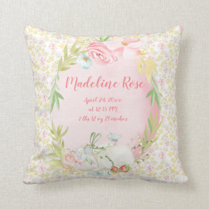 Spring Easter New Baby Girl Birth Stats Throw Pillow