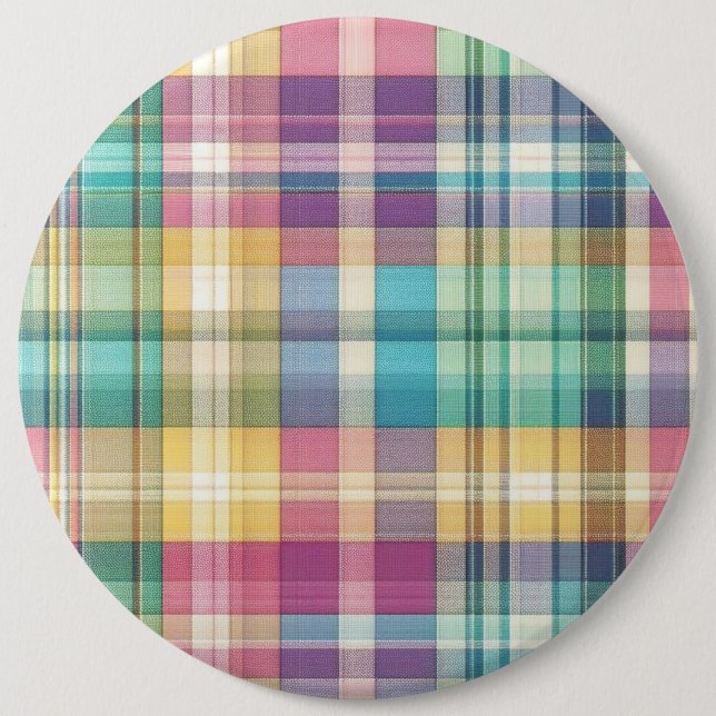 Spring/Easter pastel plaid/tartan  6 Inch Round Button (Front)