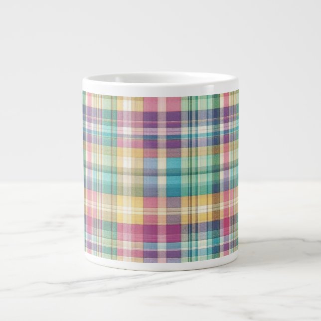 Spring/Easter pastel plaid/tartan  Large Coffee Mug (Front)