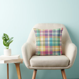 Spring/Easter pastel plaid/tartan Throw Pillow