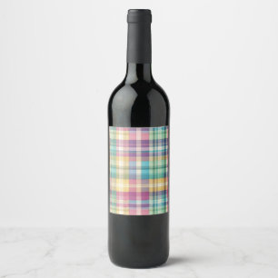 Spring/Easter pastel plaid/tartan  Wine Label