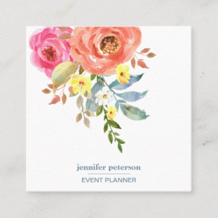 Spring Elegant bloom peony  Social Media Icons Square Business Card