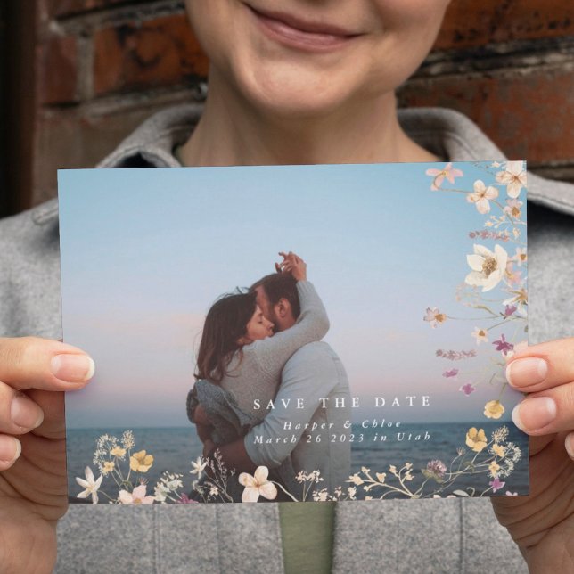 Spring Elegant Wildflower Boho Wedding Photo Save The Date (Creator Uploaded)