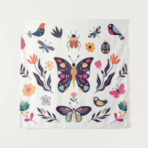 Spring Elements Butterflies Birds Flowers Tapestry