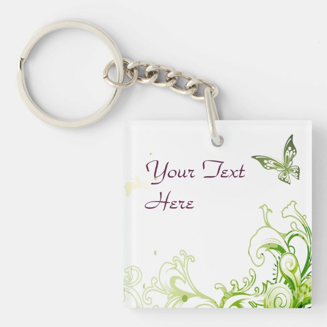 Spring Emerald Green Floral Keychain (Front)