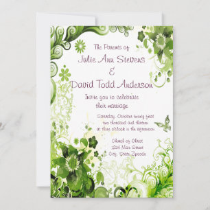 Spring Emerald Green Floral Wedding Invitation