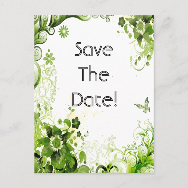 Spring Emerald Green Floral Wedding Save The Date Announcement Postcard (Front)