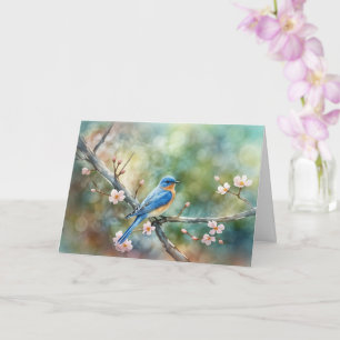 Spring Equinox Greetings Blossoms and Blue Bird Card
