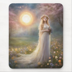 Spring Equinox Meadow Maiden Gown Fantasy Mouse Pad
