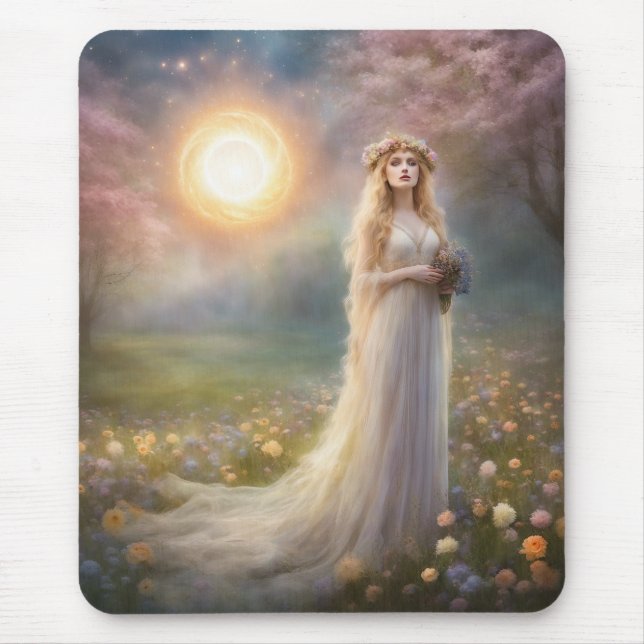Spring Equinox Meadow Maiden Gown Fantasy Mouse Pad (Front)