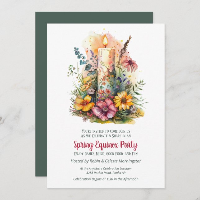 Spring Equinox Party Wildflowers & Candle Sabbat Invitation (Front/Back)