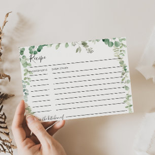 Spring Eucalyptus Green Bridal Shower Recipe Card