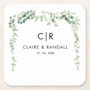 Spring Eucalyptus Greenery Wedding Square Paper Coaster