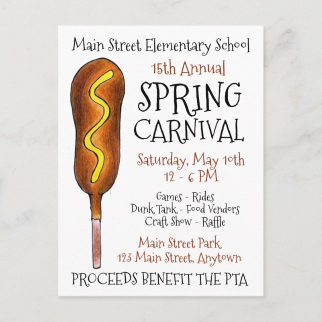 Spring Fair Carnival Festival Corn Dog Corndog Invitation Postcard (Front)