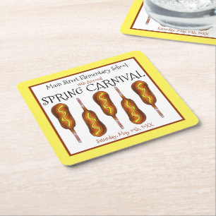 Spring Fair Carnival Festival Corn Dog Corndog Square Paper Coaster